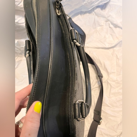 COACH PERRY LEATHER CANVAS ZIP TOP BRIEF MESSENGER Charcoal/Black Men EUC - Picture 3 of 6